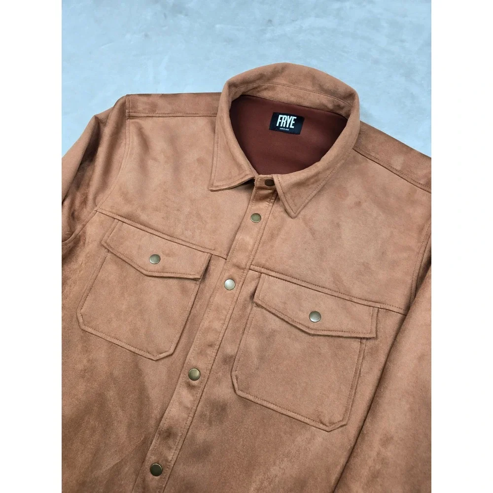 Frye Shirt Jacket Mens‎ 2XL Brown Faux Suede Snap Front Shacket Workwear